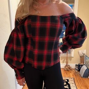 Plaid off shoulder corset top